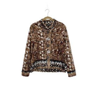 Lee Andersen Fleece Jacket Brown Animal Print Sherpa Art to Wear Size Small